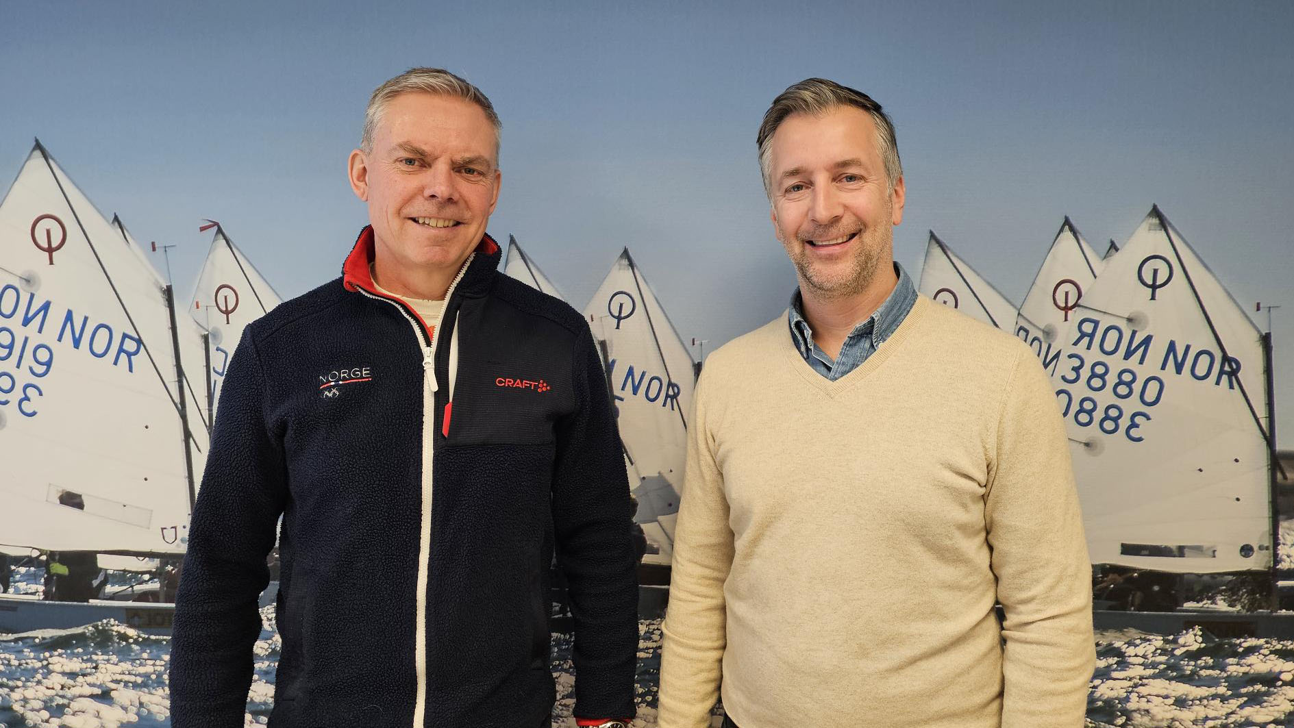 Rune Midthaug, kommersiell leder i Norges idrettsforbund og Thomas Haave, VEO i Ocean Outdoor Norway 