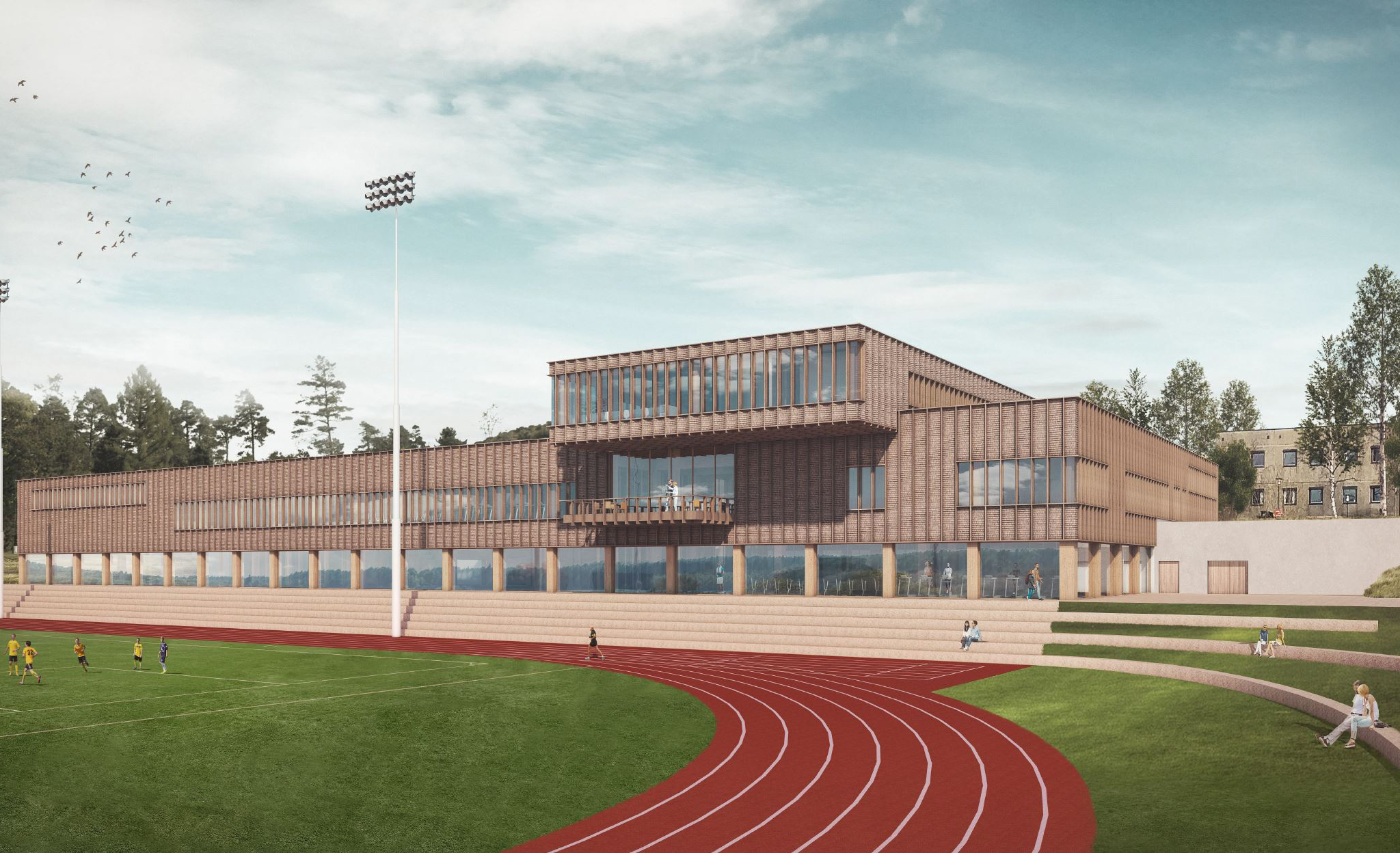 Et nytt nasjonalt toppidrettssenter vil ligge på baksiden av dagens Olympiatoppen. Foto: Dyrø og Moen Arkitekter