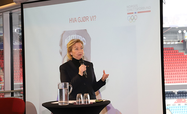 Idrettspresident Berit Kjøll under Idrettens kvinnedag. Foto: Sofie Torlei Olsen 