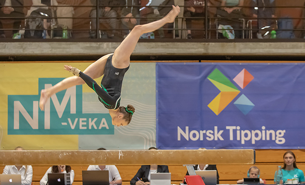 Julie Charlotte Søderstrøm i aksjon under NM-veka 2019. Foto: Rune Helliesen